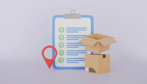 Paper parcel package boxes with clipboard and check list, online order Stock Illustration