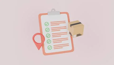 Paper parcel package boxes with clipboard and check list, online order tracking Stock Illustration