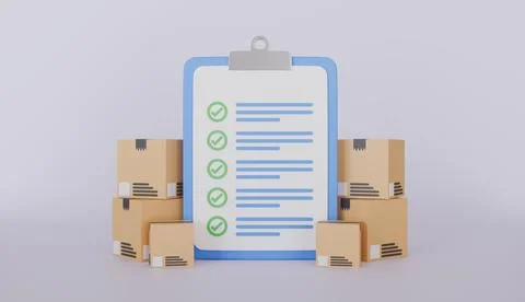 Paper parcel package boxes with clipboard and check list, online order Stock Illustration