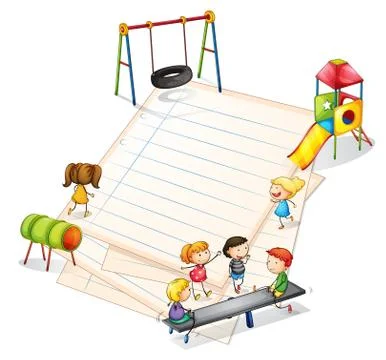 A paper with a park with many kids 스톡 일러스트