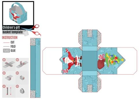 Paper pattern box. strong athlete santa and christmas tree dressed up Illustrazione stock