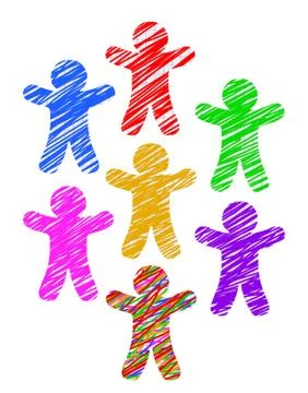 Paper people colored with markers isolated on white background Stock Illustration