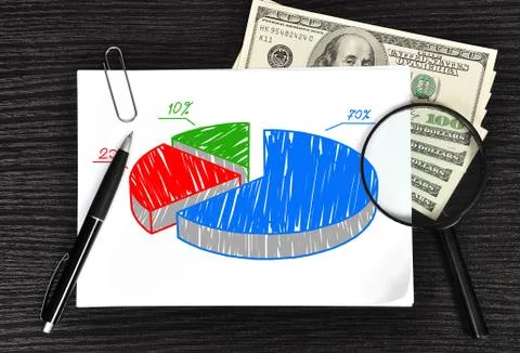 Paper with pie chart Stock Photos