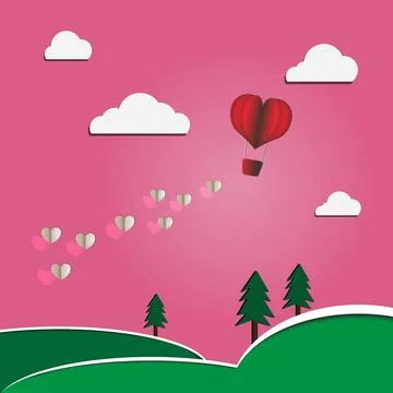 Paper pink hearts fly on soft pink color background, Valentine day Stock Illustration