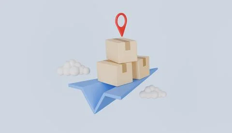 Paper plane and boxes, fast delivery, logistics transportation, online order Stock Illustration