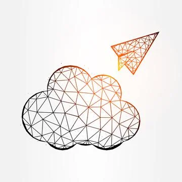 Paper plane and cloud polygonal vector illustration isolated on white backgro Stock Illustration