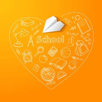 Paper plane and school doodle vector background Stock Illustration