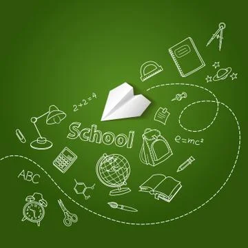 Paper plane and school doodle vector background Stock Illustration