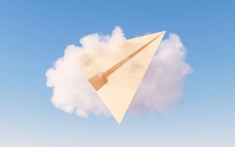 Paper plane and soft cloud, 3d rendering. Stock Illustration