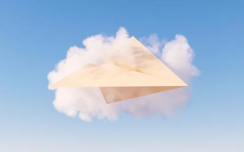 Paper plane and soft cloud, 3d rendering. イラスト素材