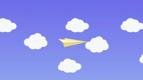 Paper plane appears in blue cloudy cartoon style animation 4k banner 스톡 동영상 273832620