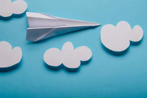Paper plane, blue background 스톡 사진