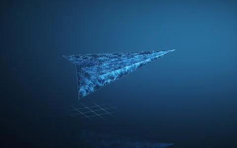 Paper plane with blue lines, 3d rendering. Illustrazione stock