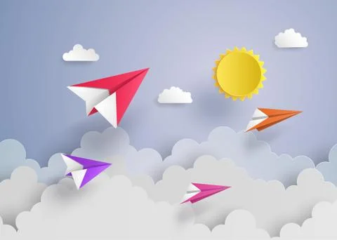 Paper plane on blue sky. Stock Illustration