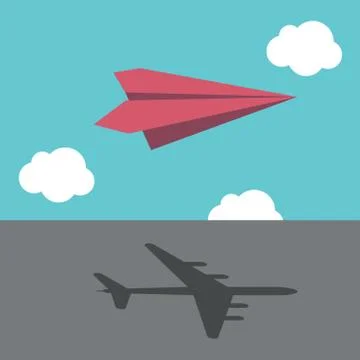 Paper plane casting shadow Stock Illustration