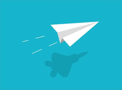 Paper plane casting shadow jet fighter, vector illustration Stock Illustration