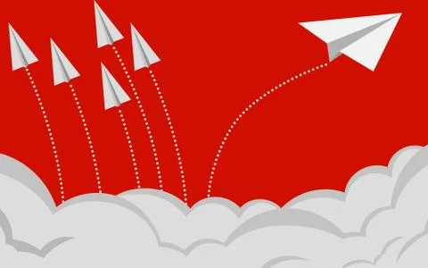 Paper plane changing direction from others Stock Illustration