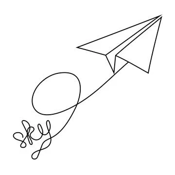 Paper plane continuous one line drawing with sky text on white background. Stock Illustration
