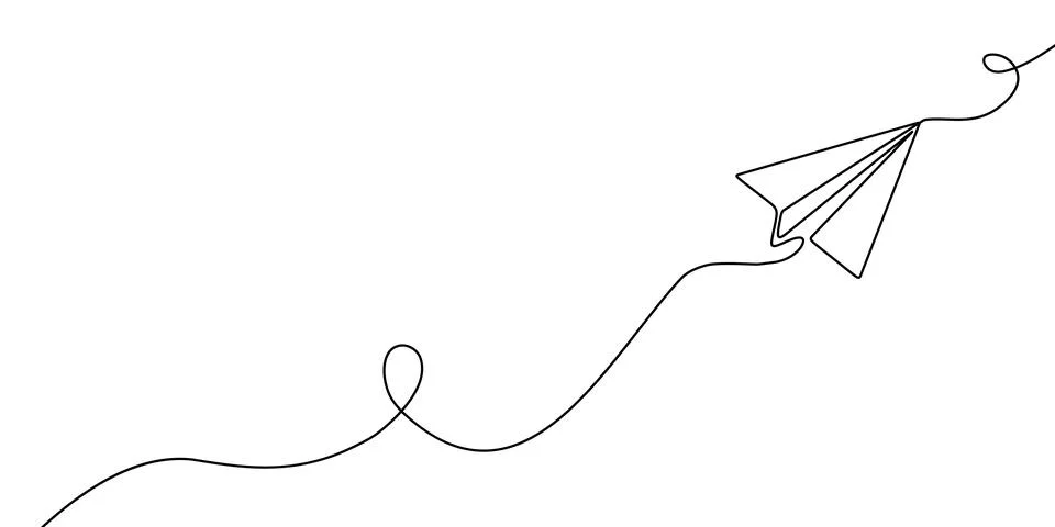Paper plane continuous one line art travel outline icon sketch vector Illustrazione stock