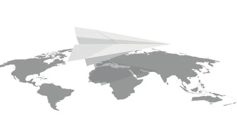 Paper plane on the contour of the earth. Stock Illustration