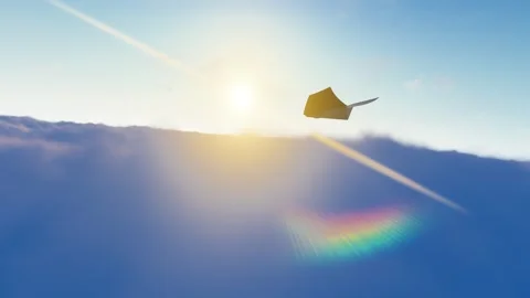 Paper plane flies through the clouds Stock Footage 288268222