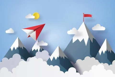 Paper plane flying on sky. Stock Illustration