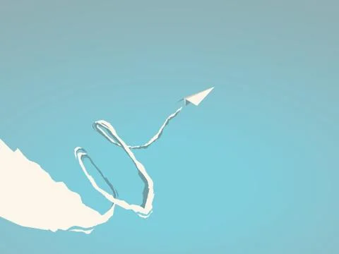 Paper plane flying in the sky vector illustration. Plane above clouds flying Stock Illustration