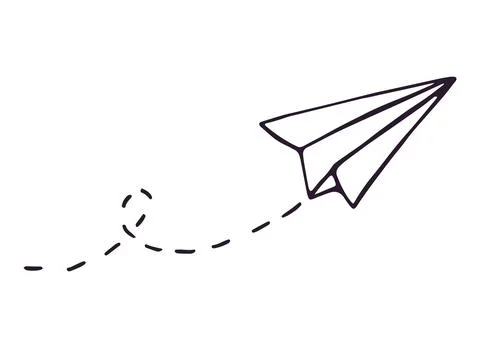 Paper Plane Hand Drawn Doodle Outline with Trail Isolated on White Background 스톡 일러스트