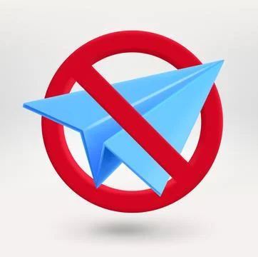 Paper plane icon in red circle with crossed line. No messages concept. 3d v.. Stock-Illustration