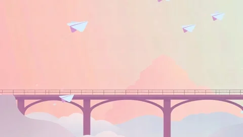 Paper Plane Journeys: Delicate Flight Across a Gentle Pink Horizon Stock Footage 307470771