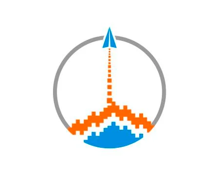 Paper plane launch with pixel bit in the circle Stock Illustration