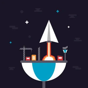 Paper plane launch to space from base, innovation concept Illustrazione stock