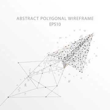 Paper plane low poly wire frame. Stock Illustration