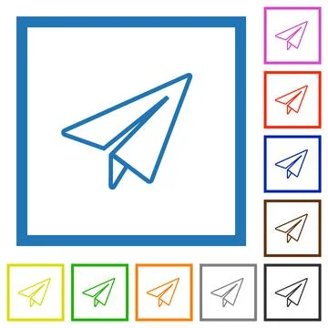 Paper plane outline flat framed icons Stock Illustration