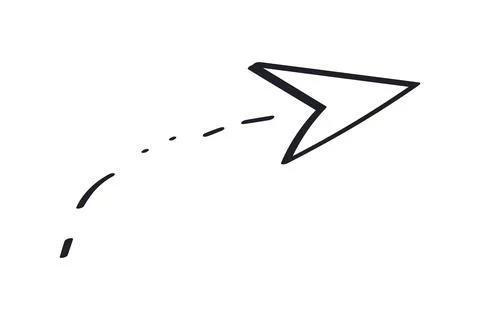 Paper Plane path. Doodle outline Cursor with Direction. Isolated hand Drawn Stock Illustration
