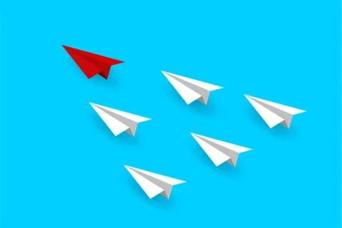 Paper plane red and white are competition to destination go to success goal.  Stock Illustration