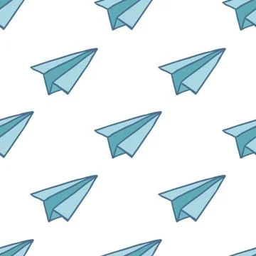 Paper plane seamless doodle pattern, vector color illustration Stock Illustration