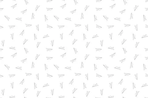 Paper plane seamless pettern. Message symbol texture. Black white print. Vector Stock Illustration