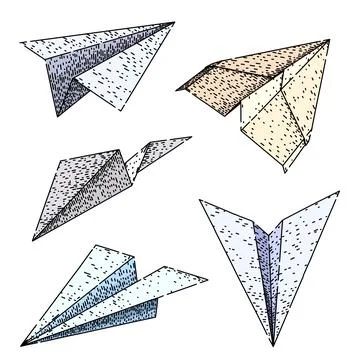 Paper plane set sketch hand drawn vector Stock Illustration