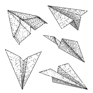 Paper plane set sketch hand drawn black Stock Illustration