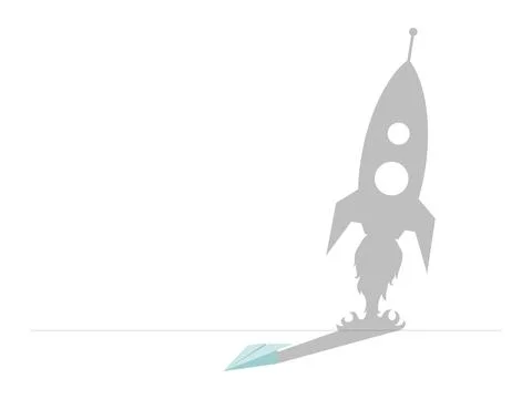 Paper plane with shadow in the shape of rocket vector flat illustration isolated Stock Illustration
