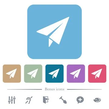 Paper plane solid flat icons on color rounded square backgrounds 库存插图