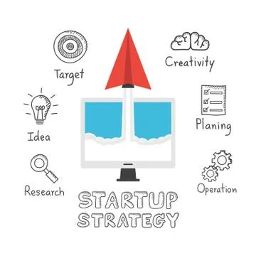 Paper plane startup drawing Stock Illustration