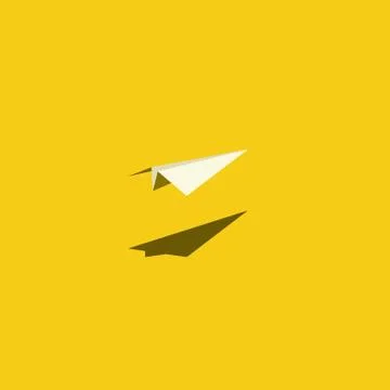 Paper plane vector illustration on bright yellow background. Symbol of Stock Illustration