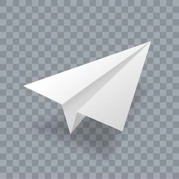Paper plane vector realistic 3D model. White paper airplane jet isolated on t Illustrazione stock
