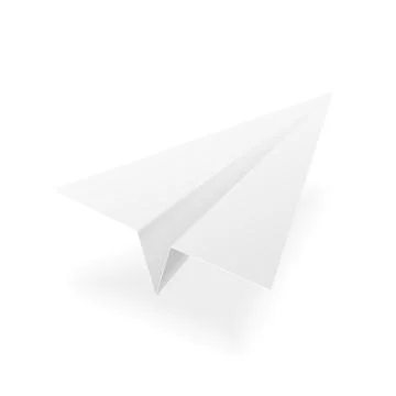 Paper plane vector realistic 3D mockup. White paper airplane jet isolated bla Illustrazione stock