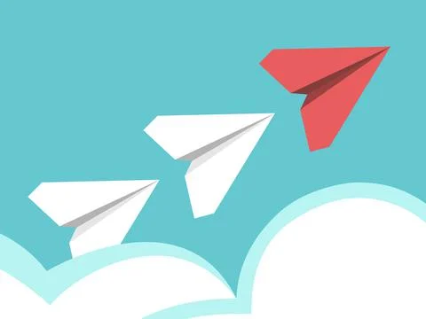 Paper planes above clouds Stock Illustration