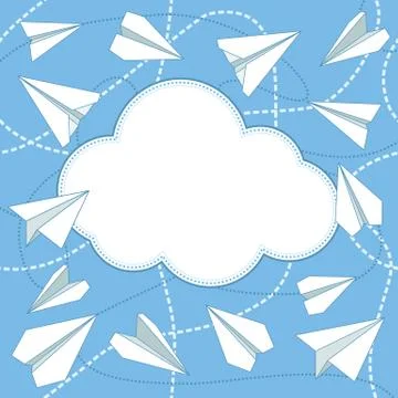 Paper Planes and Cloud Vector Background Stock Illustration