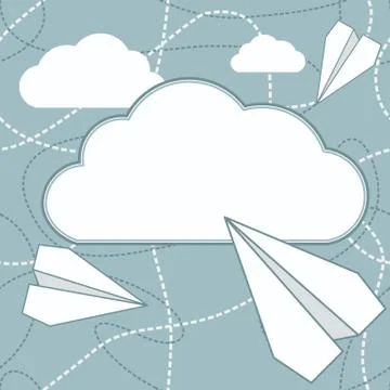 Paper Planes and Cloud Vector Background Stock Illustration