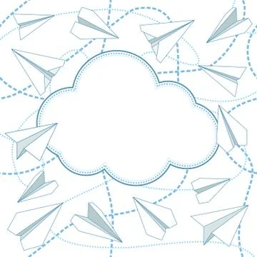 Paper Planes and Clouds Vector Background Illustrazione stock